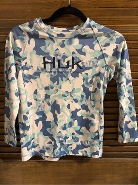 Huk Kids Light Blue Camo Long Sleeve Rash Guard